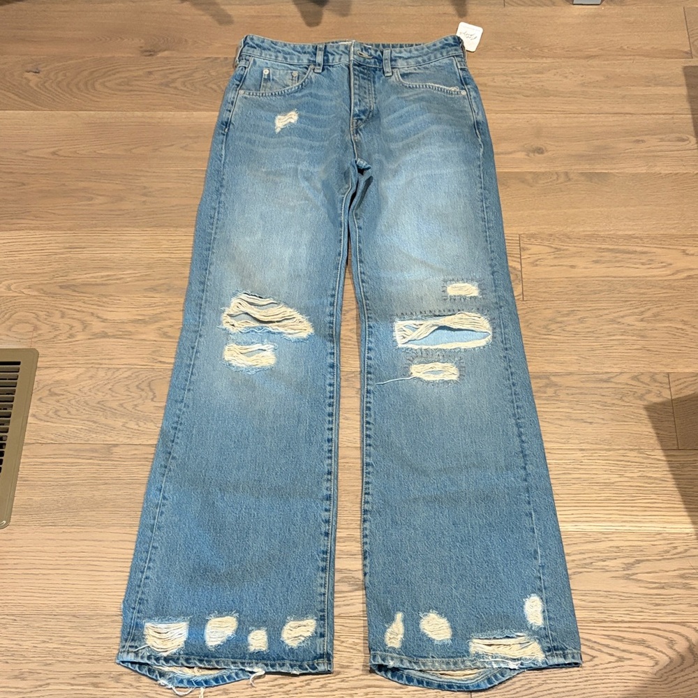 We The Free Light Blue Distressed Wide Leg Jeans